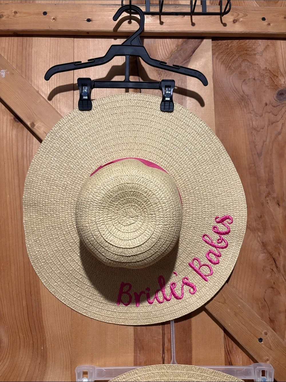 Brides Babes Embroidered Straw Sun Hat - Natural with Pink Trim